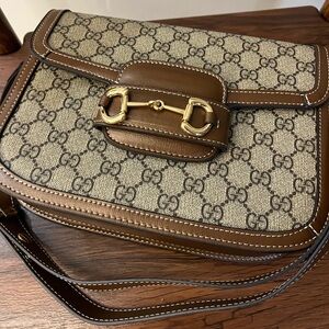 Gucci Brown GG Canvas Shoulder Bag with Gold Horsebit